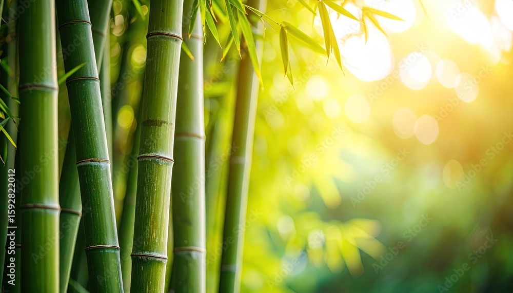 Fototapeta premium Lush bamboo grove bathed in golden sunlight