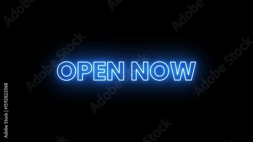 Open Now Blue Color Text Animation 4K Resolution Video