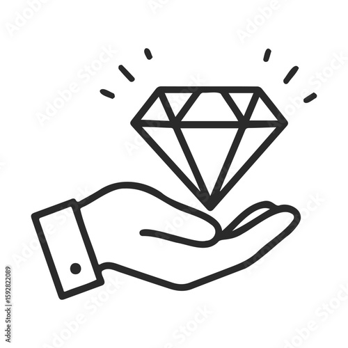Hand holding diamond icon with sparkles
