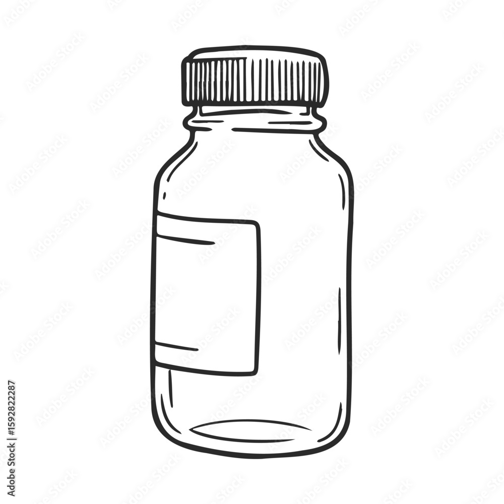 Fototapeta premium Hand-drawn empty medicine bottle illustration with labeled design
