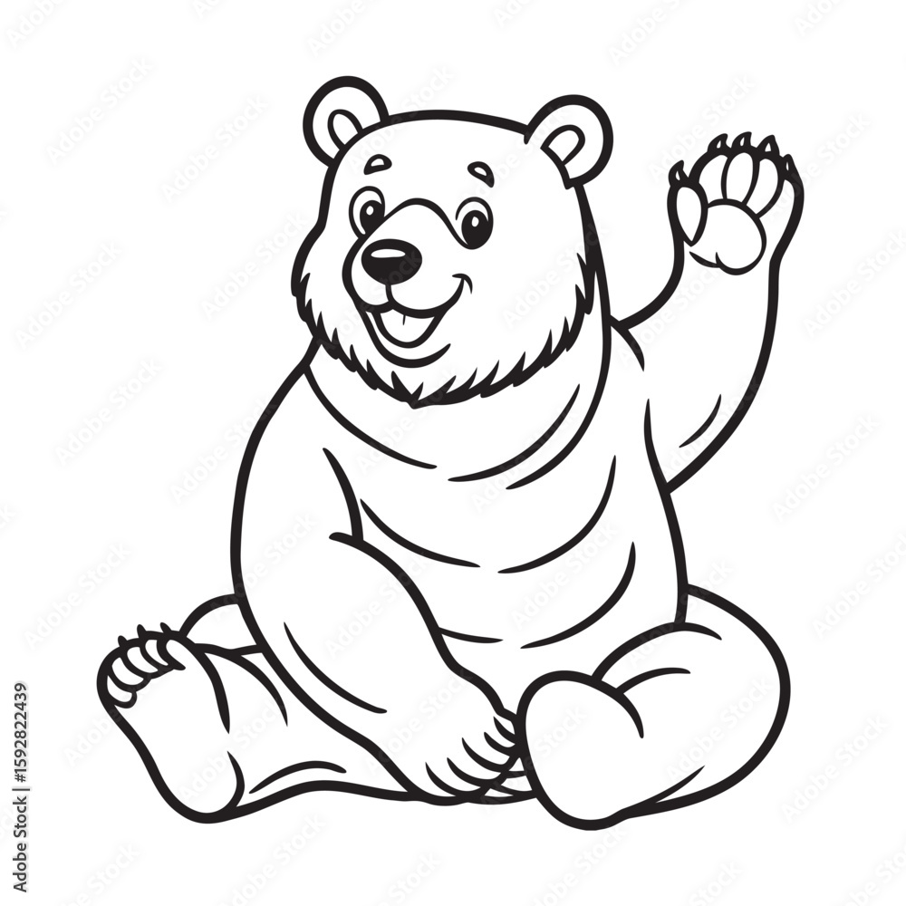 Obraz premium bear sitting and waving paw kids coloring page