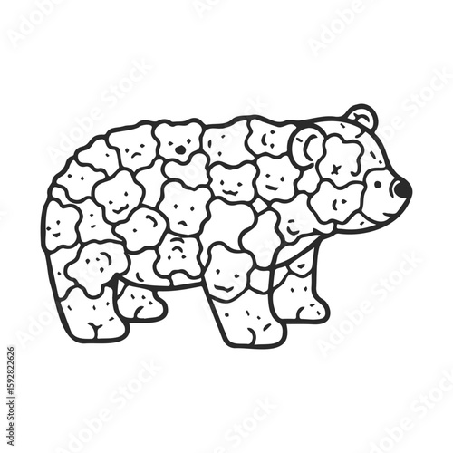 Creative bear illustration composed of multiple bear faces in black and white