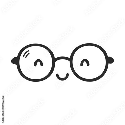 Cute smiling face with round glasses icon