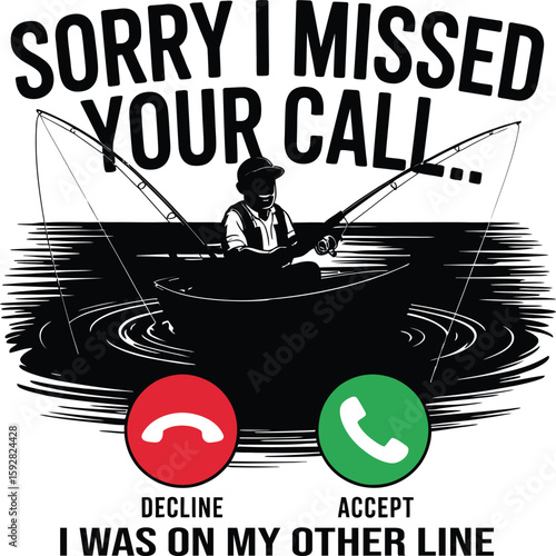 Fisherman in boat with fishing rods and call buttons