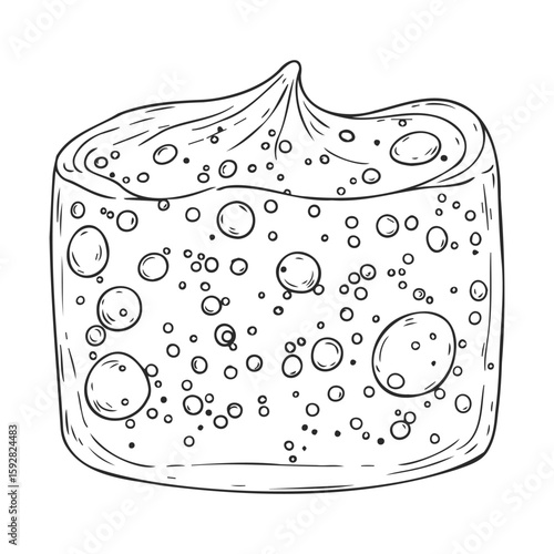 Hand-drawn soap with bubbles and foamy design sketch