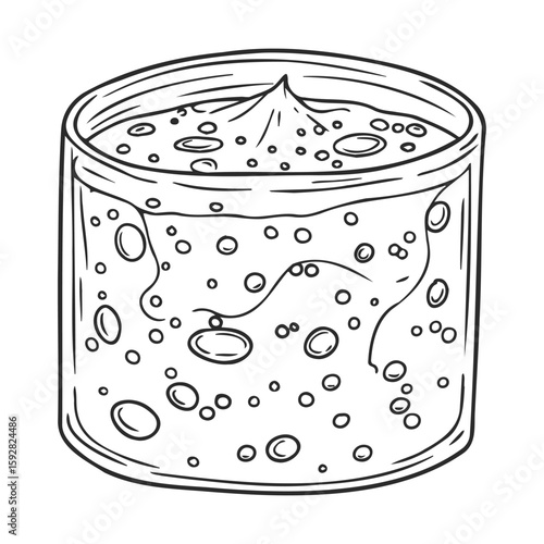 Hand-drawn sketch of a glass of carbonated drink with bubbles inside