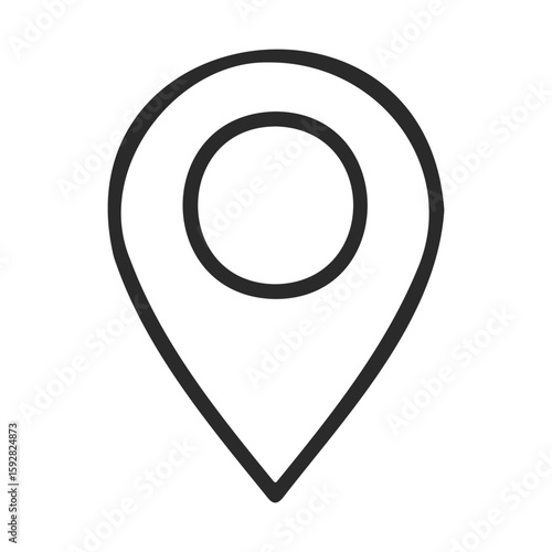 Minimalist black pin location icon on white background