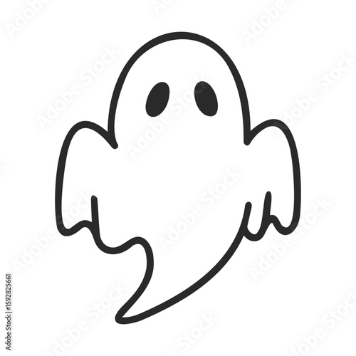 Cartoon ghost illustration with expressionless face and outstretched arms