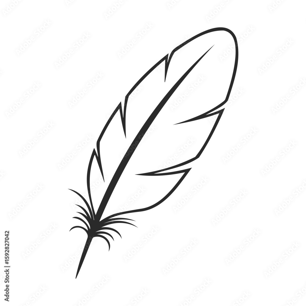 Obraz premium Black and white feather illustration on white background