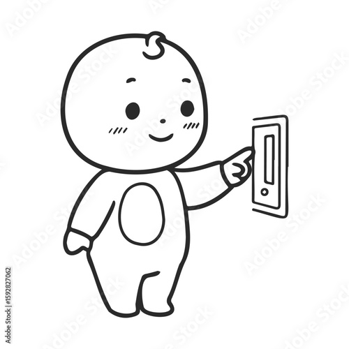 Cartoon baby activates smart home device with button press