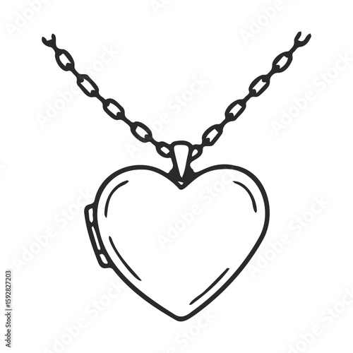 Outline drawing of heart-shaped locket necklace on chain