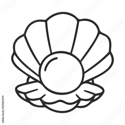 Pearl inside open seashell line art illustration