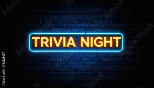 Neon sign for Trivia Night on a dark brick wall