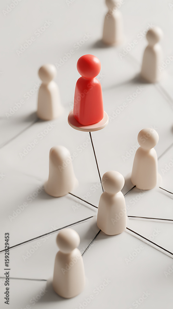 Obraz premium Red figure elevated above connected pale figures abstract connection