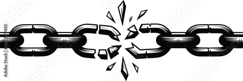 Broken Chain Vector, Shattered Link Illustration Symbolizing Freedom and Strength.

