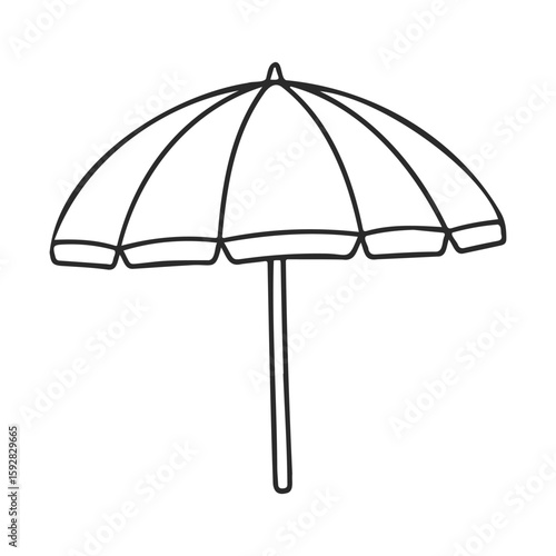 Hand-drawn beach umbrella outline illustration on white background