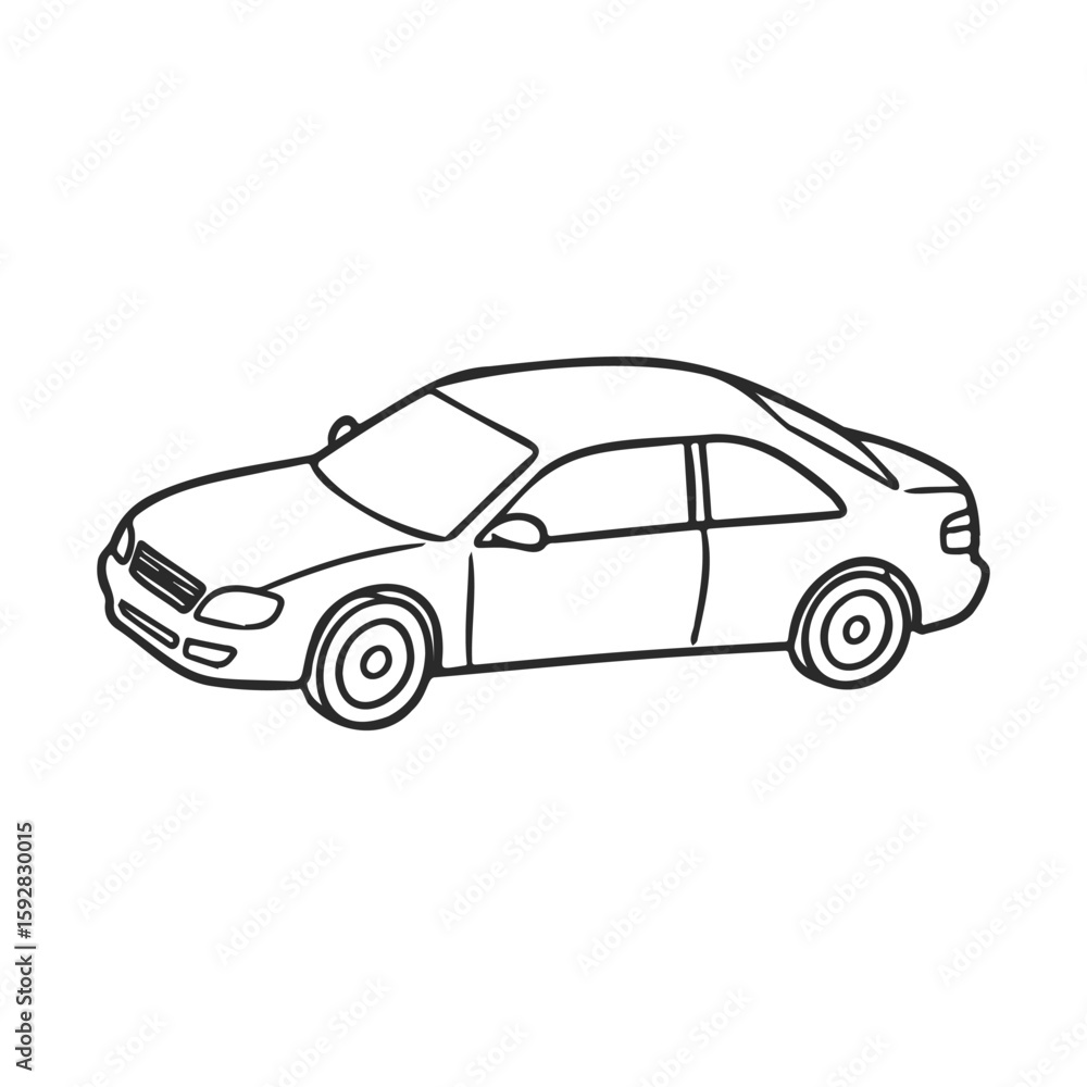 Fototapeta premium Outline drawing of a sedan car with four doors and wheels