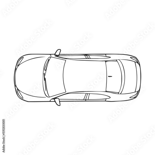 Top view outline of a sedan car with no background