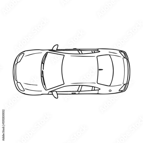 Top view line drawing of sedan car outline for design projects