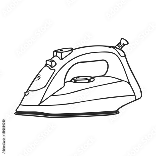 Line drawing of electric steam iron with minimalist design