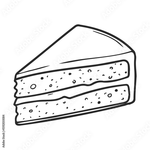 Hand-drawn black and white slice of layered cake with frosting