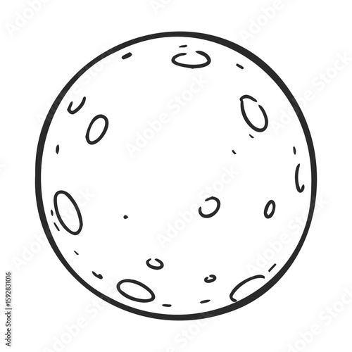 Black and white illustration of the moon with craters