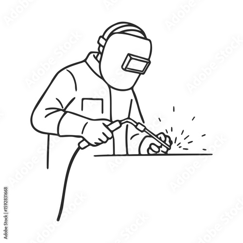 Illustration of welder wearing protective gear and welding metal