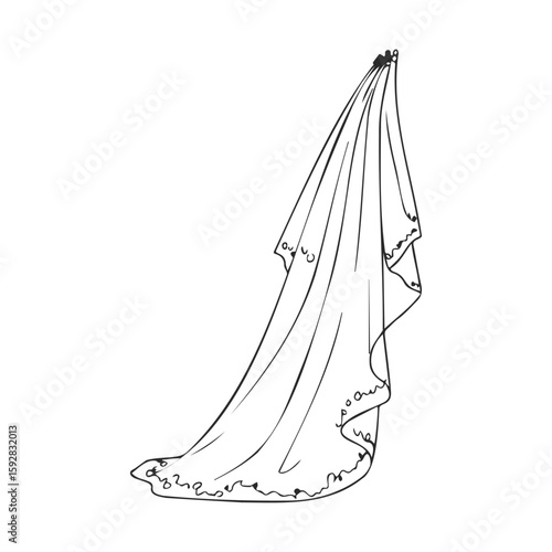 Elegant flowing wedding veil with intricate lace details