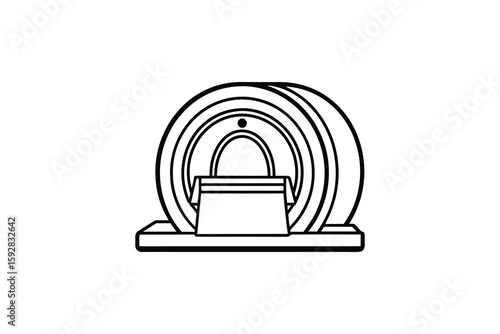 MRI Scanner Outline Icon Medical Imaging Technology Diagnostic Equipment Healthcare Black and White Line Art
