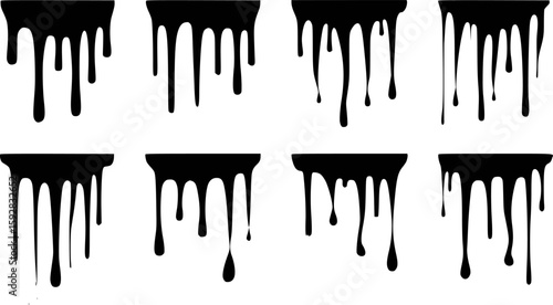 Black liquid drips on white background melting fluid
