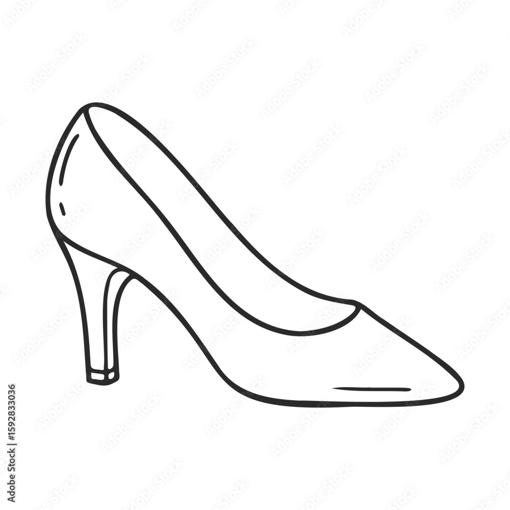Black and white high heel shoe line drawing with simple design Black and white high heel shoe line drawing with simple design