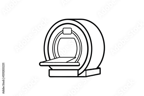 MRI scanner line art illustration for medical imaging and diagnostic technology concepts in healthcare
