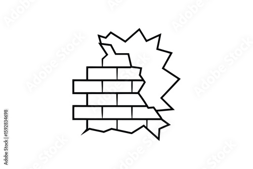 Broken Brick Wall Outline Icon Damage Demolition Construction Repair Renovation Vector Illustration Isolated on White