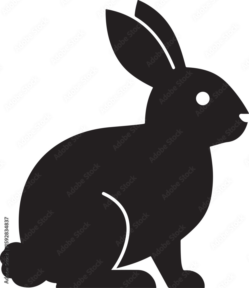 Fototapeta premium Rabbit Silhouette, Black and White Animal Illustration, Vector Design for Easter and Spring, Detailed Bunny Clipart in Monochrome, Easy to Edit