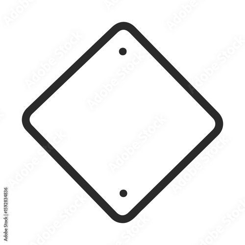 Blank diamond shape sign with circular mounting holes on white background