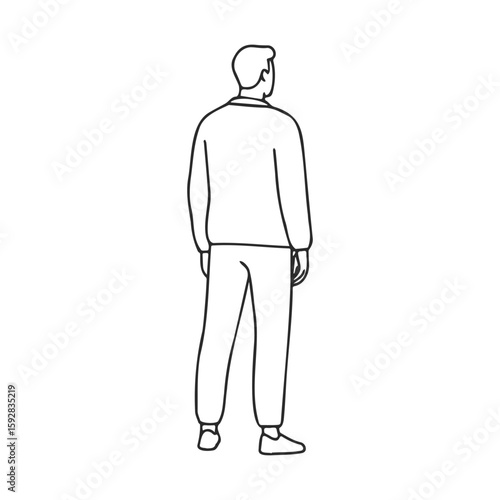 Outline of young caucasian male standing in casual outfit