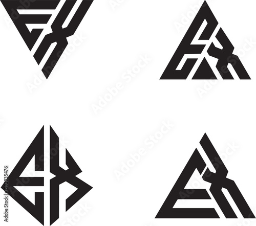 Geometric EX Initials Logo Variations Monogram Set