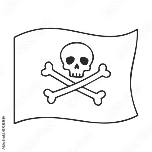 Jolly roger pirate flag with skull and crossbones symbol on white background