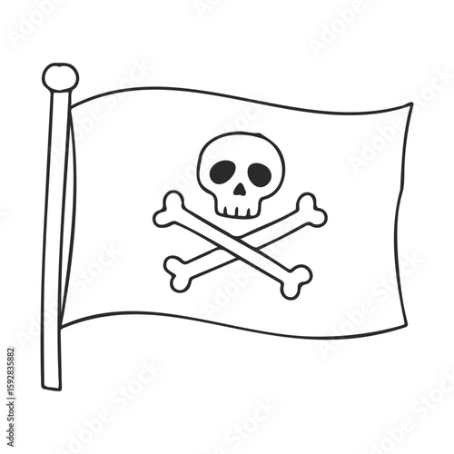 Black and white pirate flag with skull and crossbones illustration