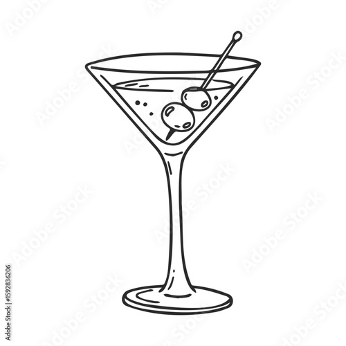 Hand-drawn martini glass with olive garnish in artistic style