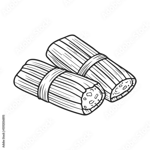 Hand-drawn tamales wrapped in corn husks