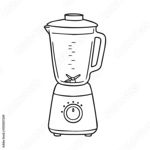 Outline drawing of a kitchen blender with dial on white background