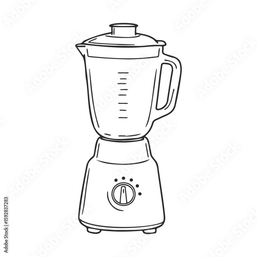 Hand-drawn blender outline with lid and base on white background