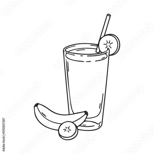 Banana smoothie with straw vector art on white background
