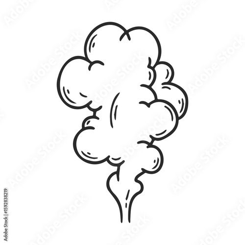 Black and white cartoon-style smoke cloud illustration on white background