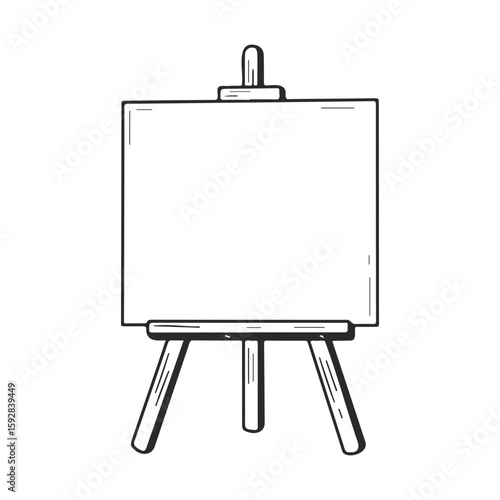 Blank wooden easel with canvas for art projects on isolated white background