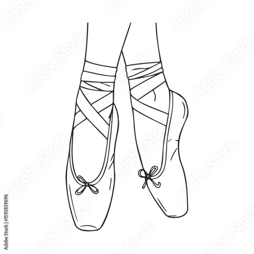 Ballet pointe shoes sketch illustration with ribbons