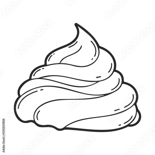 Black and white whipped cream line art on white background