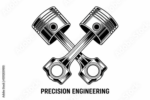 Piston Power Detailed Black and White Illustration of Intersecting Engine Pistons, Precision Engineering Design