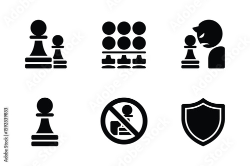 Chess pawns and shield icons with prohibition symbol vector